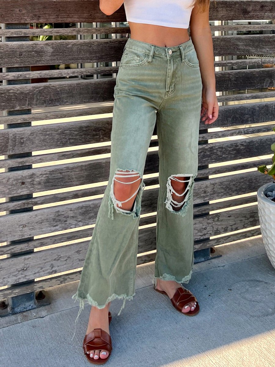 Ripped Loose Straight Jeans for Women