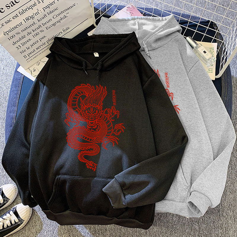 Candy Color Couple Hoodies with Dragon Print Design
