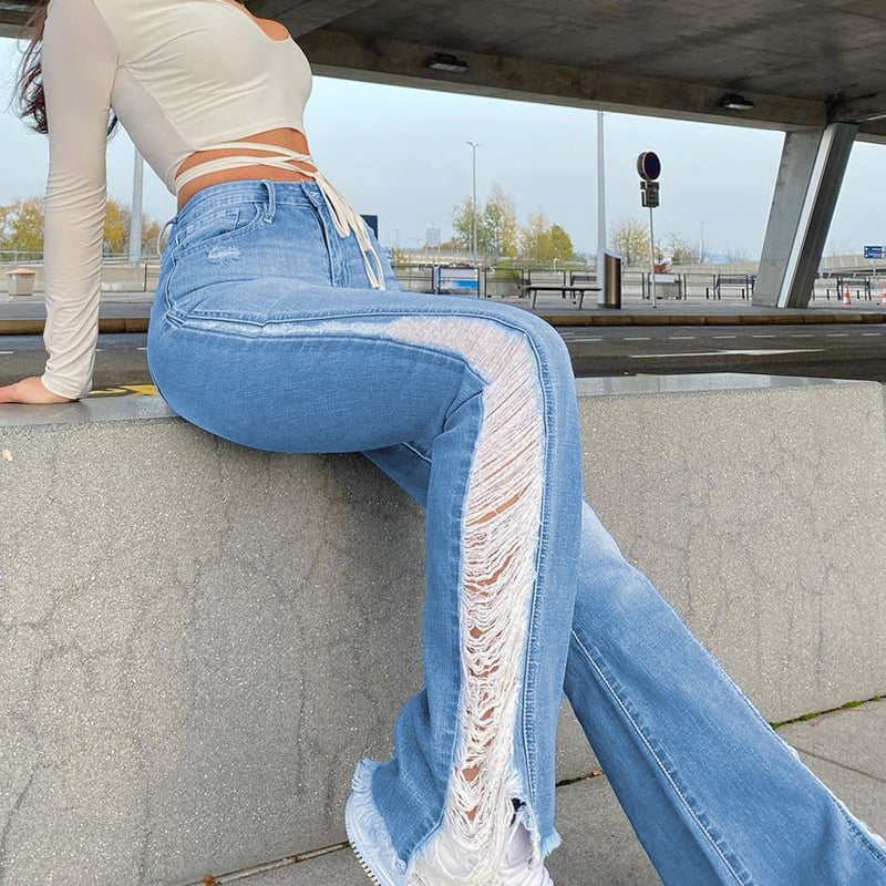 High Waist Bootcut Washed Jeans for Women