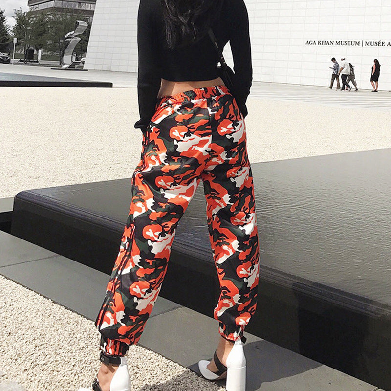 Casual Cuffed Pants, Camouflage Trousers, Drawstring Pants