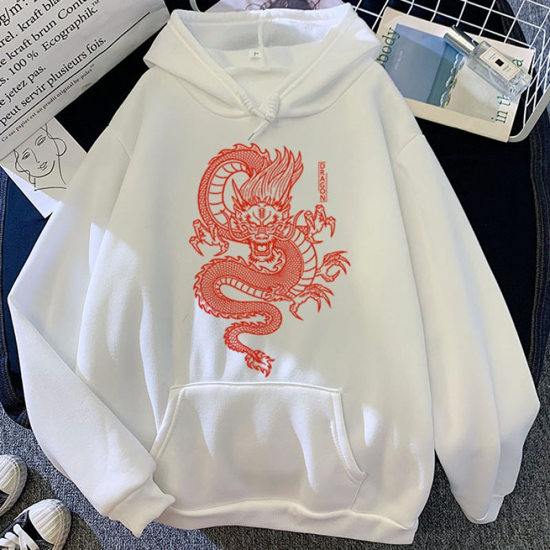 Candy Color Couple Hoodies with Dragon Print Design