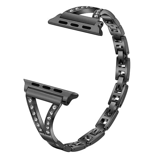 Diamond-Studded Stainless Steel Watch Strap